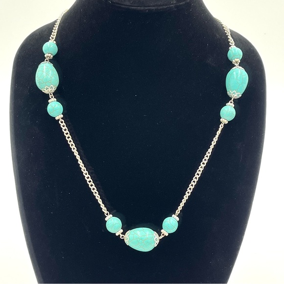 Vintage Native American Silver Tone Genuine Turquoise  26” Necklace 76grams - Picture 2 of 6